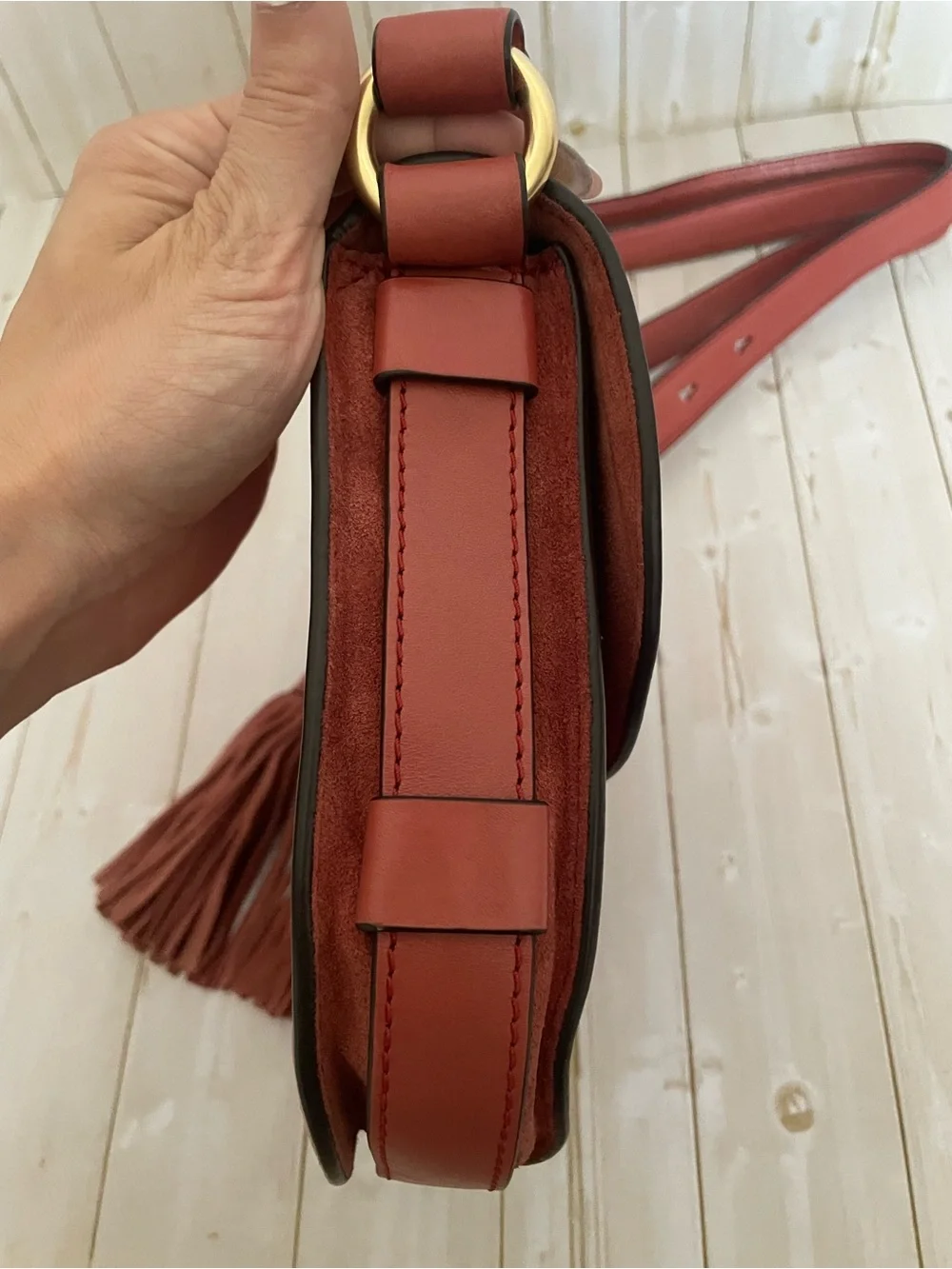 Michael Kors Dunn Burnt Sienna Suede Crossbody Saddle Bag Leather Suede Tassels